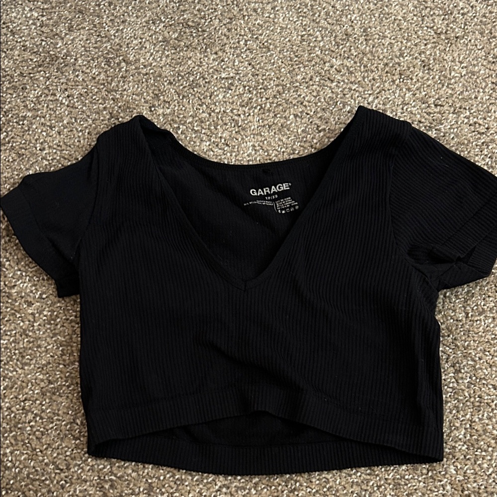 Garage Black V-Neck Ribbed Crop Top